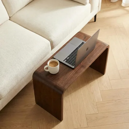 Miniatura 2 de COZYMATIC Carlisha - Mesa auxiliar en forma de C para sofá, mesa auxiliar, marco de madera maciza para sala de estar, mesa auxiliar para dormitorio