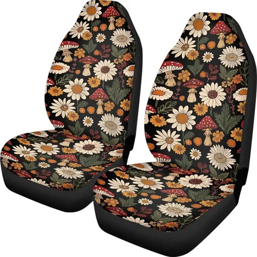 Miniatura 13 de UNICEU Juego de 2 fundas de cojín para asiento de automóvil, diseño de calavera gótica negra, lavable, accesorios interiores antideslizantes