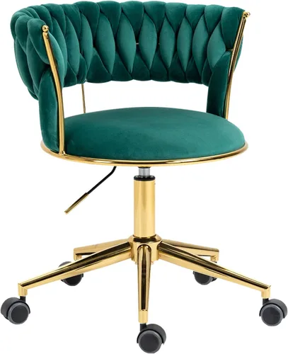 Miniatura 11 de NIOIIKIT Silla de Escritorio de Terciopelo con Respaldo Tejido a Mano, Silla de Tarea Giratoria 360° y Altura Ajustable, Silla de Maquillaje, Sillas