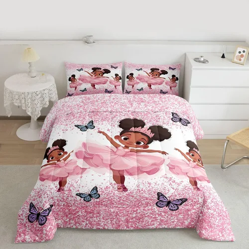 Miniatura 102 de Erosebridal Juego de ropa de cama de princesa de ballet, tamaño Queen, juego de edredón de 3 piezas para niñas bailarinas de ballet, lindo juego