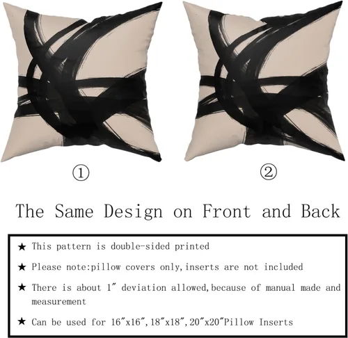 Miniatura 5 de Juego de 2 fundas de almohada de línea de arte abstracto negro y marrón de 16 x 16 pulgadas, juego de 2 fundas de almohada decorativas con estampado