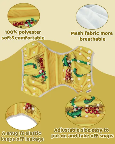 Miniatura 93 de Alva, Pañales de bebé para nadar, paquete de 2 unidades, talle único, reutilizable, lavable y ajustable de 0 a 36 meses. Tamaño de 10 a 40 lbs