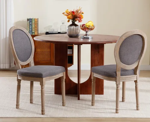 Miniatura 17 de chairus Juego de 2 Sillas de Comedor Estilo Granja Sillas de Comedor de Casa de Campo Francés Sillas Tapizadas de Tela Vintage con Respaldo Redondo
