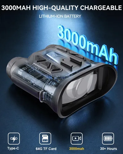 Miniatura 6 de Gafas de visión nocturna montadas en la cabeza Prismáticos de visión nocturna 4K 48MP compatibles con casco con zoom de 16X, brújula/altímetro