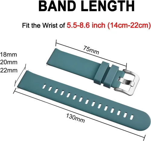 Miniatura 45 de BISONSTRAP Correas de reloj de silicona, correas de reloj delgadas con liberación rápida, 0.787 in, negro con hebilla negra