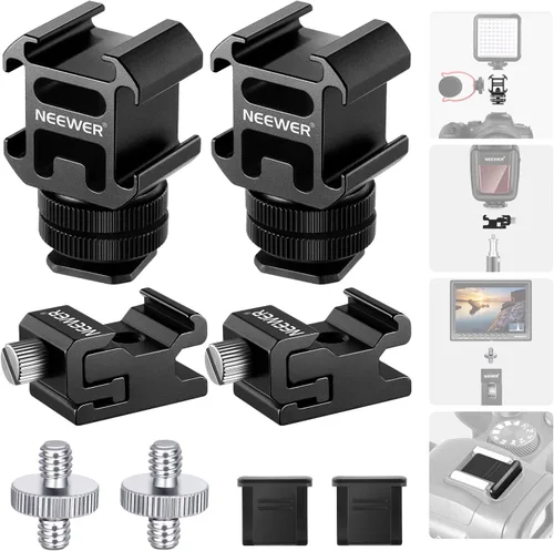 Miniatura 4 de Neewer Paquete de dos (2) adaptadores de montaje Pro duraderos de 1/4 pulgadas para tornillo de trípode a zapata caliente flash