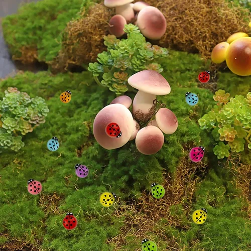 Miniatura 4 de 150 piezas de resina en miniatura que brillan en la oscuridad, adornos luminosos de mini mariquitas, decoración de mariquita de resina con parte