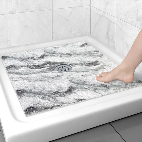 Miniatura 21 de Alfombrilla de ducha cuadrada antideslizante: 24 x 24 pulgadas para ducha interior con orificio de drenaje en el medio, tapete de ducha de masaje
