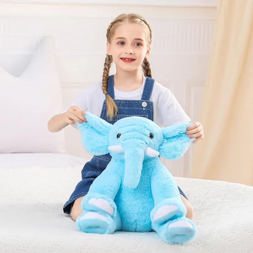 Miniatura 4 de JellyMallow Animales de peluche con peso de elefante, 5 libras y 16 pulgadas, color azul, almohada grande de peluche de elefante con peso, regalo