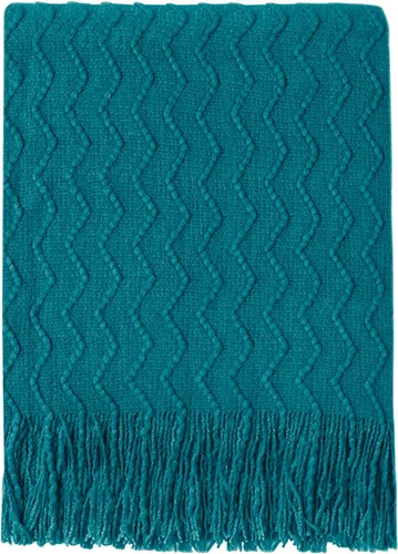 Miniatura 44 de Bourina Manta de punto decorativa con textura, unicolor y suave, para sofá, 50 x 60 pulgadas, almendra