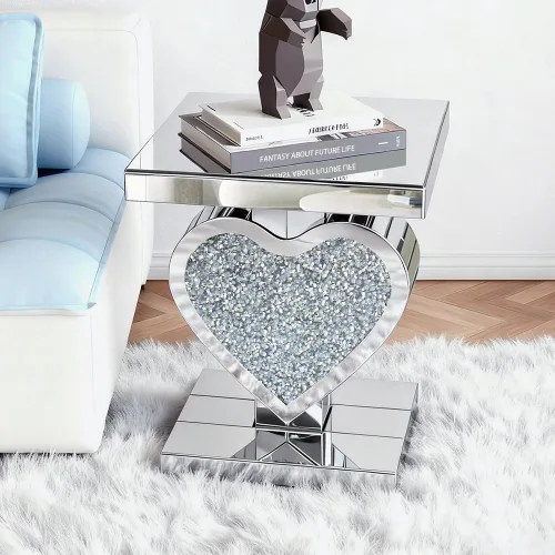 Miniatura 9 de Mesa auxiliar de plata con espejo de Pregaspor, mesa lateral cuadrada con incrustación de cristal, mesa de café moderna y hermosa para sala