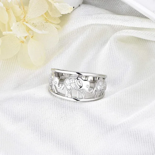 Miniatura 30 de JO WISDOM Anillo de elefante de plata de ley 925 con circonita cúbica