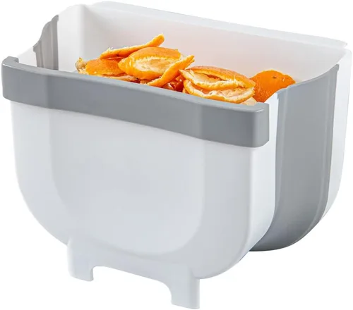 Miniatura 12 de Restaurantware RW Base - Cubo de basura plegable de 11.4 x 10 x 7.1 pulgadas, 1 bote de basura plegable, con ranura en forma de U, color gris, placa