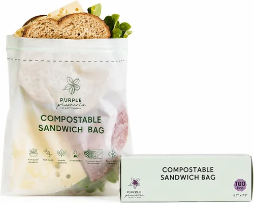 Bolsas de almacenamiento de alimentos 100% compostables resellables (100 cremalleras ecológicas), a base de plantas, a prueba de fugas, duraderas,