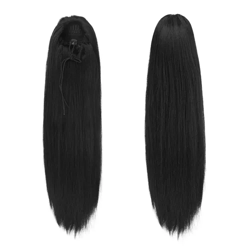 Miniatura 2 de BARSDAR Extensión de Cola de Caballo Corta y Recta - Extensiones de Cabello de Cola de Caballo Negra con Cordón de 16 Pulgadas para Mujeres - Negro