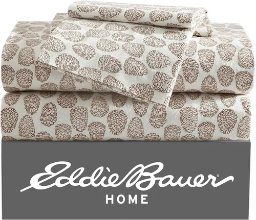 Miniatura 14 de Eddie Bauer - Sábanas individuales, juego de ropa de cama de franela de algodón, cepillada para mayor suavidad, decoración acogedora para el hogar