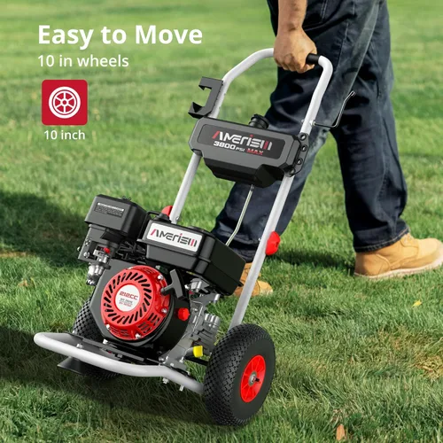 Miniatura 4 de Lavadora a presión de gas 3800 PSI 2.5 GPM, motor OHV de 212cc, lavadora de alta resistencia con 5 boquillas y ruedas de 10 pulgadas, portátil
