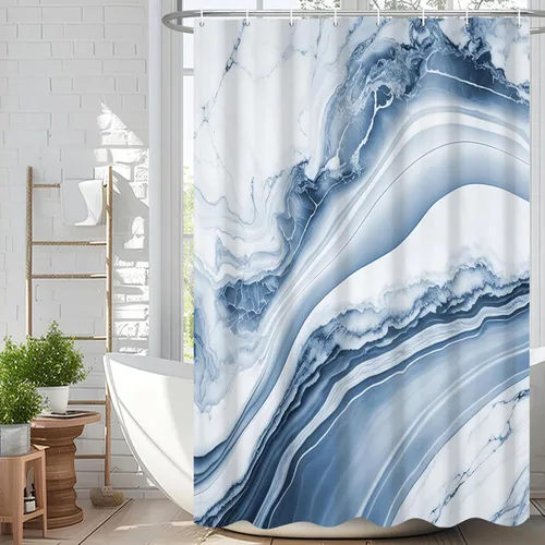 Miniatura 70 de Cortina de ducha abstracta de mármol negro gris y dorado con grietas, cortina de baño moderna ombre impresa, cortina impermeable y lavable de tela