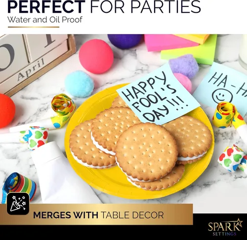 Miniatura 4 de Amcrate Platos de papel desechables amarillos, platos de postre de papel de 7 pulgadas, plato desechable fuerte y resistente para fiestas, cenas