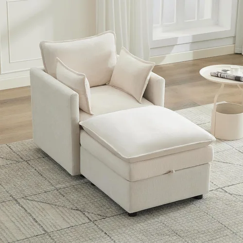 Miniatura 29 de Otomana cuadrada grande de 27 pulgadas con almacenamiento, reposapiés tapizado moderno con patas antideslizantes para sofá, mesa de café, sala