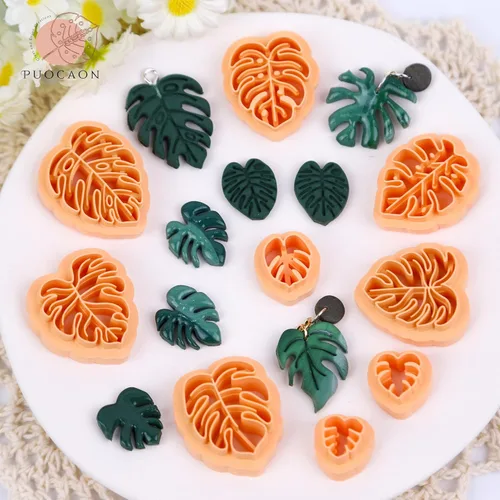 Miniatura 3 de Puocaon Monstera - Cortadores de arcilla polimérica – Cortadores de arcilla de 20 hojas para hacer aretes de arcilla polimérica, hojas tropicales