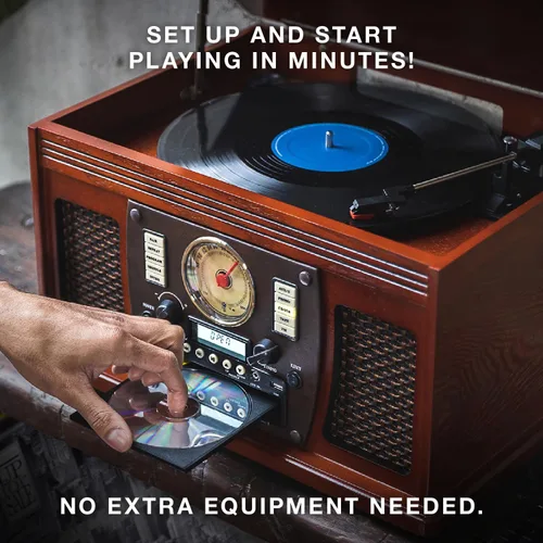 Miniatura 7 de Victrola Navigator - Reproductor de discos Bluetooth 8 en 1 con altavoces integrados, tocadiscos de 3 velocidades, reproductor de CD, cassette