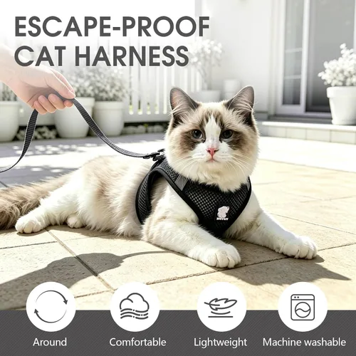 Miniatura 5 de Heywean Arnés y correa para gatos a prueba de escape, suave malla transpirable chaleco para caminar para gatitos, juego de arnés ajustable con tira