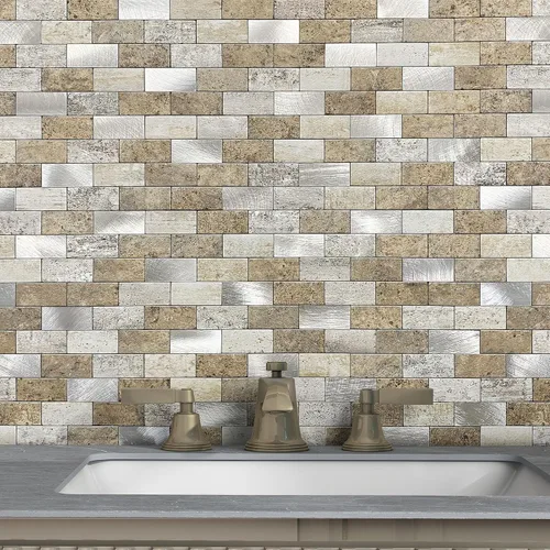 Miniatura 7 de Azulejos adhesivos de ladrillo para salpicaduras de cocina, azulejos impermeables para salpicaduras de baño (5 hojas, azul gris)