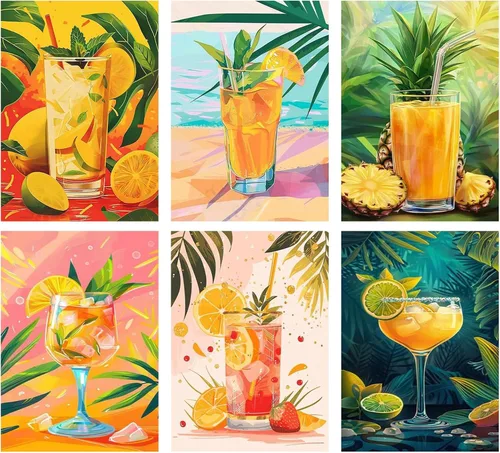 Miniatura 16 de JATOK Paquete de 6 kits de pintura por números para adultos, kits de pintura para principiantes en lienzo de colores con símbolos claros, pintura