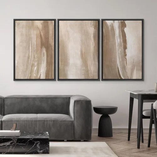 Miniatura 70 de SIGNWIN Lienzo enmarcado para pared, arte con pinceladas de flujo neutro en tonos beige abstractos, ilustraciones, arte moderno, decorativo