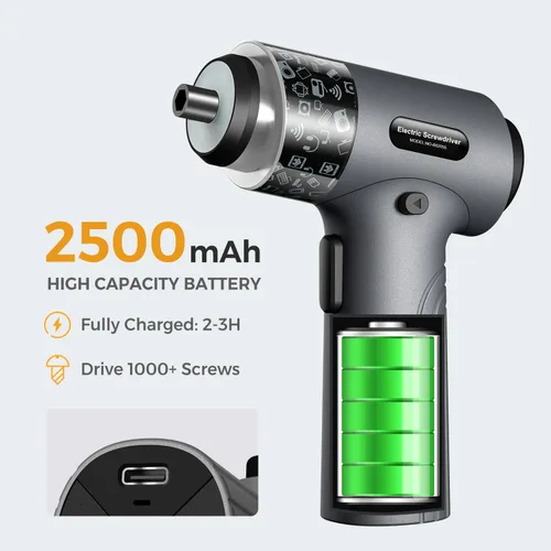 Miniatura 6 de Destornillador eléctrico inalámbrico, juego de herramientas de reparación recargable de potencia de 3.7 V con 32 puntas, pantalla digital, ajuste