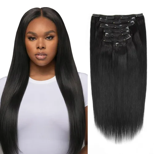 Miniatura 25 de Sassina - Extensión de pelo humano lacio con ondas, con clip, 8A, doble trama, italiano, grueso, extensiones de 10-22 pulgadas, 4.23 oz, 7