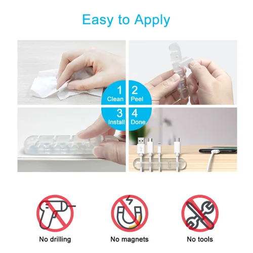 Miniatura 5 de INCHOR Organizador de cables, clips transparentes para gestión de cables, organizadores de cables con soporte para cables USB, organizador de cables