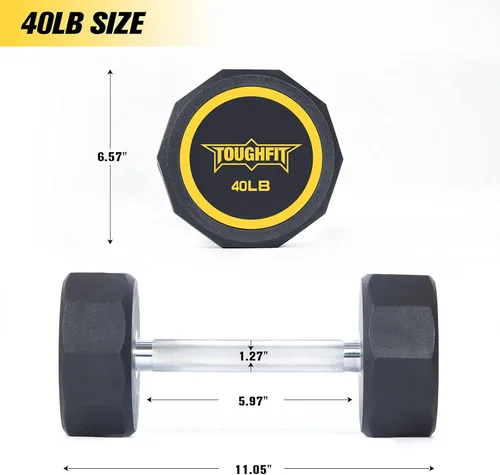 Miniatura 3 de ToughFit Decagon - Juego de mancuernas negras con revestimiento PEV, pesas libres con mango de hierro moleteado antideslizante en pares