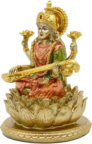Miniatura 8 de alikiki Ídolo de Saraswati de la diosa hindú, 6.5 pulgadas de alto, conocimiento, música, artes, diosa Sarswati, estatua india Diwali, regalos