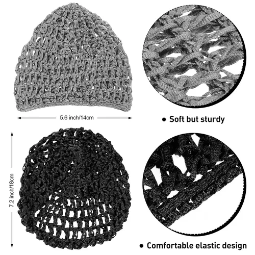 Miniatura 3 de Geyoga 2 piezas de redecilla de malla de ganchillo para cabello de rayón tejido, gorro tipo redecilla con cubierta de ganchillo, gorros de ducha