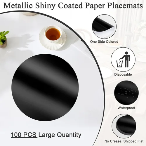 Miniatura 5 de SHACOS 50 manteles individuales redondos negros, manteles individuales de papel de 13 pulgadas desechables para mesa de comedor, platos de carga