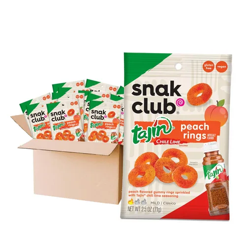 Miniatura 23 de Snak Club Tajin Anillos de Manzana Gomitas de Caramelo, Gomitas de Fruta con Sabor a Chile y Lima, Snacks Leves, Sin Gluten y Veganos, 5 oz Bolsas