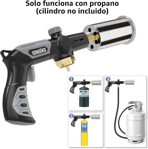 Miniatura 4 de Sondiko Soplete Potente de Propano para Parrilla y Cocina L8010, Sous Vide, Arrancador de Fogata, Quemador de Antorcha de Madera Ajustable para Negro
