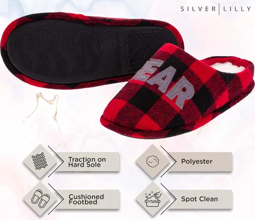 Miniatura 4 de Pantuflas mullidas para mamá, Pappa, Lil Bear para mujeres, hombres y niños, zapatos de casa a cuadros para interiores y exteriores, suela dura