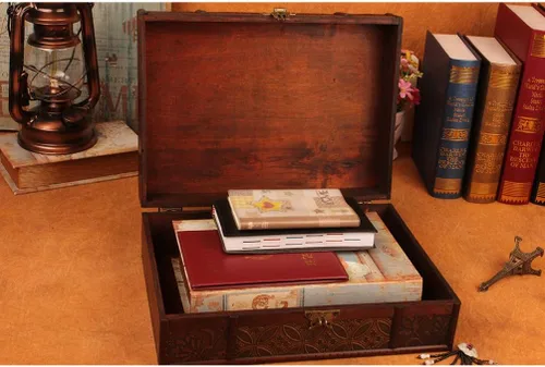 Miniatura 5 de Cabilock Organizador de collares, cajas de almacenamiento de escritorio de madera, caja del tesoro de madera para libros, caja de documentos