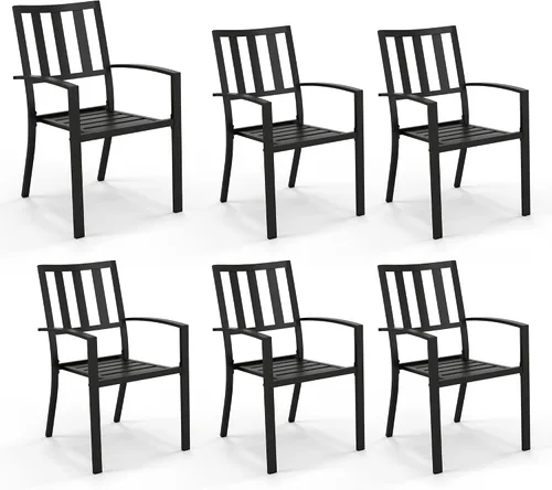 Miniatura 23 de PHI VILLA Juego de 2 sillas apilables de hierro forjado para patio, sillas de metal portátiles negras para exteriores, soporta 300 libras, ideal