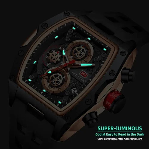 Miniatura 4 de MF MINI FOCUS Reloj de pulsera Tonneau de moda para hombre (cronógrafoimpermeableluminosocalendario) reloj de cuarzo con correa de silicona