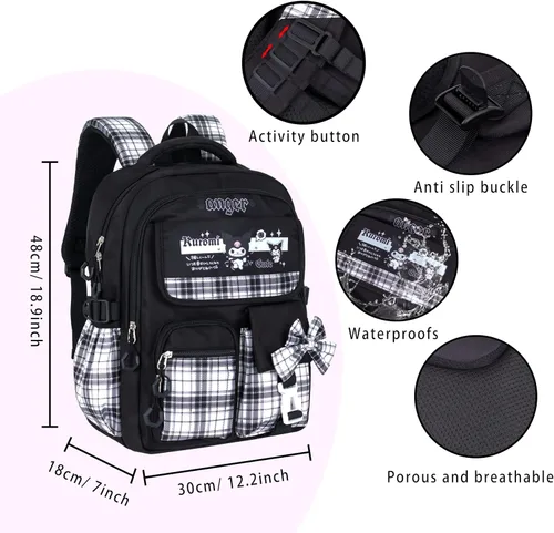 Miniatura 2 de Roffatide Mochila de anime para nuevo semestre con bonitos alfileres, antirrobo, mochila para computadora portátil, mochila de viaje para senderismo