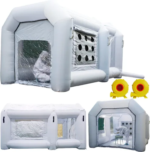 Xmaybang Cabina de pintura inflable de 13 x 6.5 x 8.2 pies con 2 sopladores, cabina de pulverización inflable, estación de trabajo profesional para