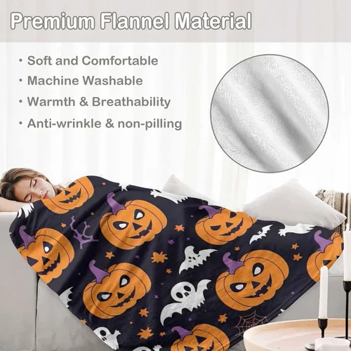 Miniatura 5 de D-Story Manta de vellón de Halloween, manta de calabaza de otoño para sofá, cama, habitación, regalos de Acción de Gracias para niños y adultos, 50