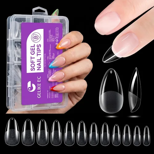 Gelike EC Kit de 240 Puntas de Uñas de Gel Suave - Extensiones de Uñas Completas con Cobertura Transparente - Puntas de Uñas Postizas de Gel