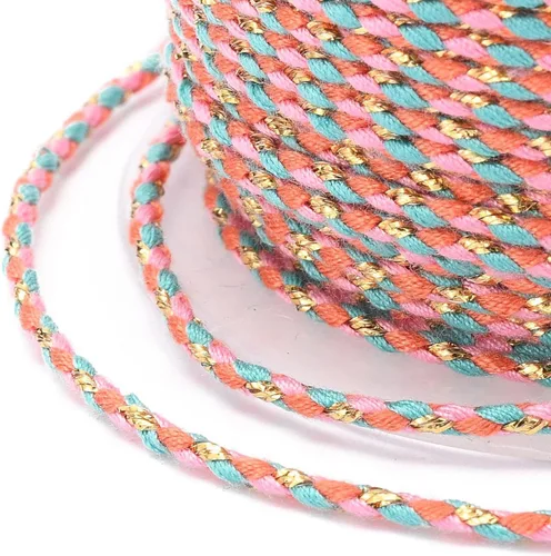 Miniatura 2 de Pandahall - Cordón de macramé de 21.8 yardas con alambre dorado, de algodón de 4 capas hecho a mano, trenzado y teñido para ganchillo, bohemio, Rosa