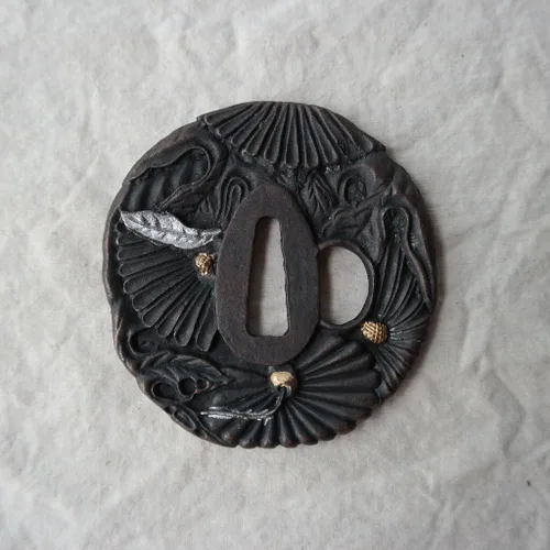 Miniatura 9 de Japanese Katana Sword Guard (Tsuba) - Hand-Forged Alloy Samurai Tsuba 3.2", Authentic Iaido Accessory for Sword Collection, Durable Fitting