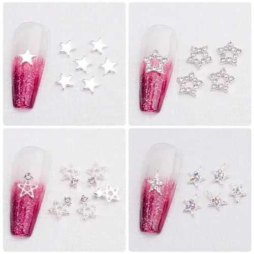 Miniatura 5 de WOKOTO 24 dijes de estrella plateada para uñas, diamantes de imitación para uñas, arte de estrellas 3D, dijes para uñas acrílicas, estrellas 3D